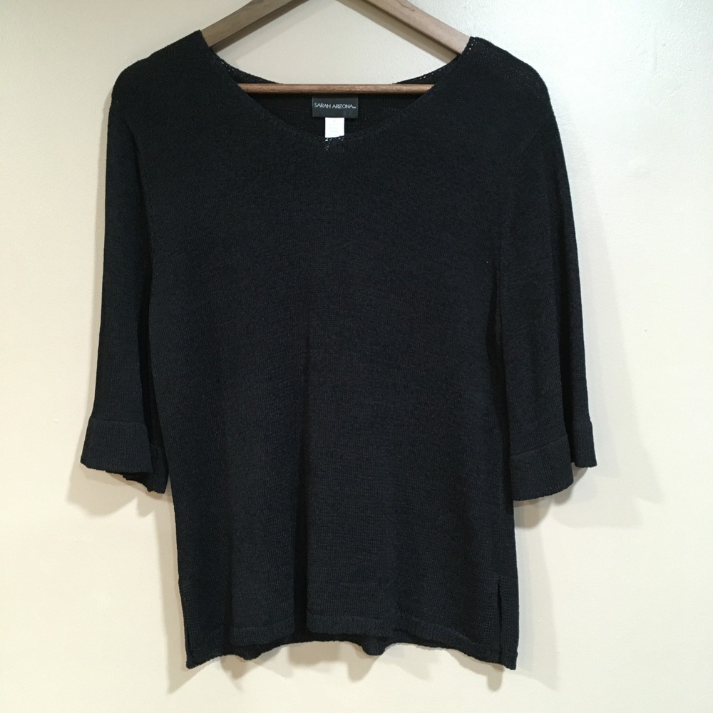 Sarah Arizona Bell Sleeve Sweater Womens L Black Mesh Whimsigoth Witchy Classic